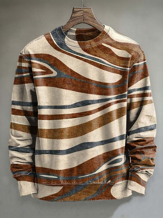 Abstract Multicolor Patchwork Striped Print Casual Crewneck Sweatshirt