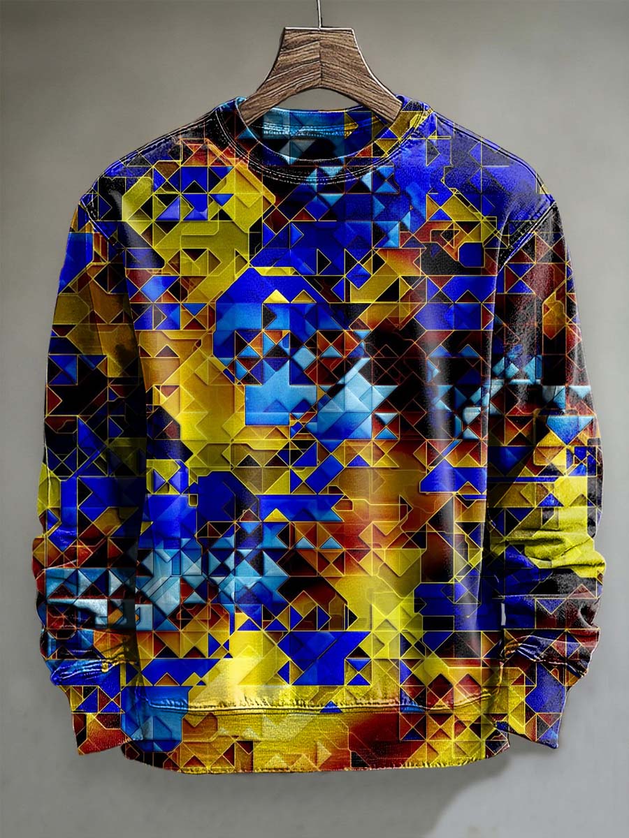 Abstract Geometric Patchwork Print Casual Crewneck Sweatshirt