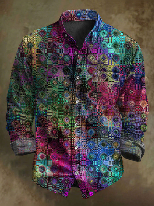 Psychedelic Fractal Pattern Print Casual Long-Sleeve Shirt