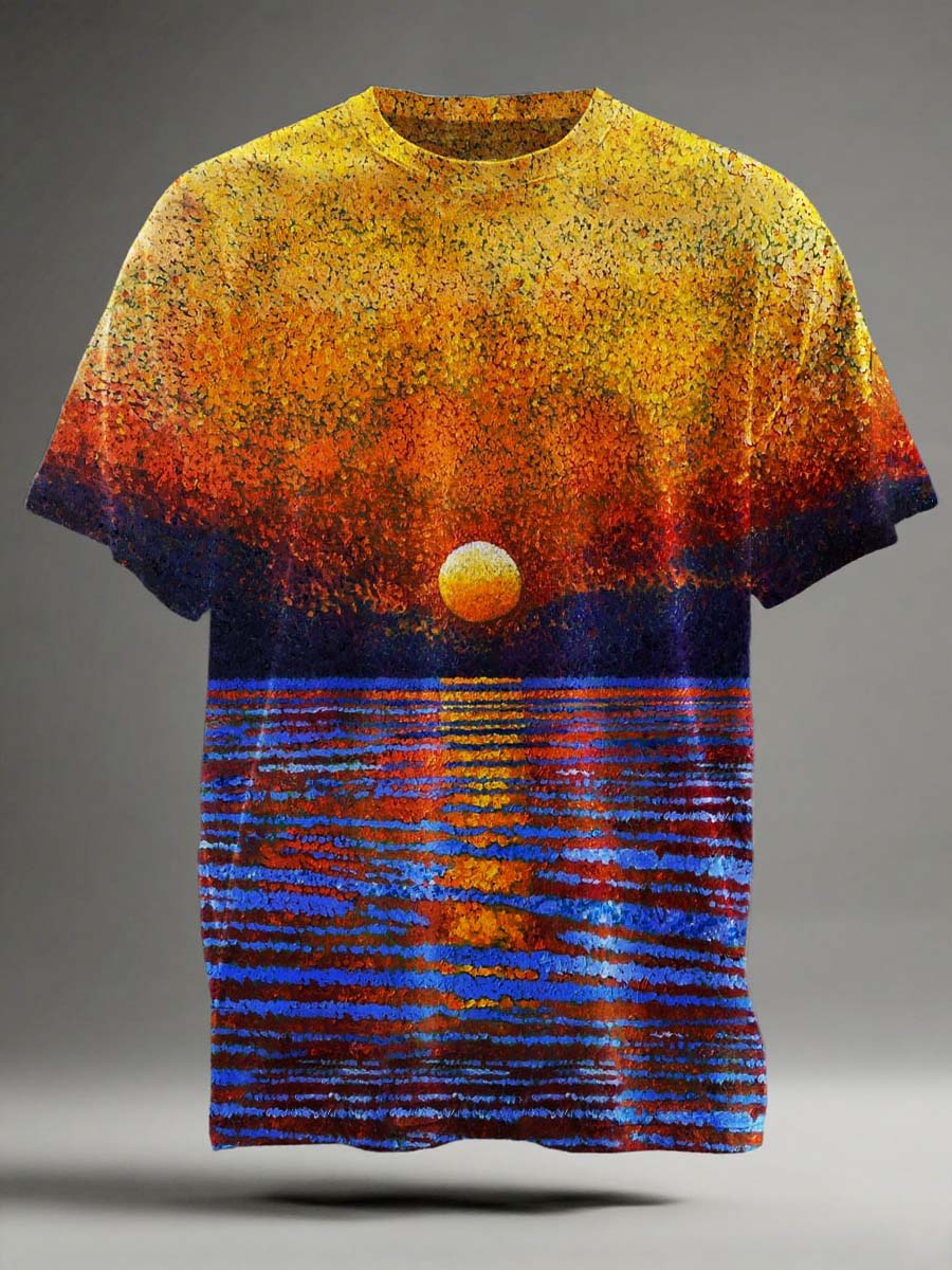 Sunset Lake View Art Print Casual Short-Sleeve T-Shirt