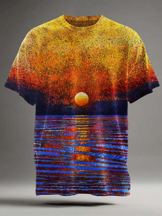 Sunset Lake View Art Print Casual Short-Sleeve T-Shirt