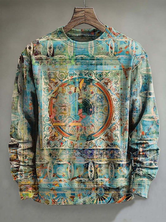 Retro Decorative Pattern Collage Print Casual Crewneck Sweatshirt