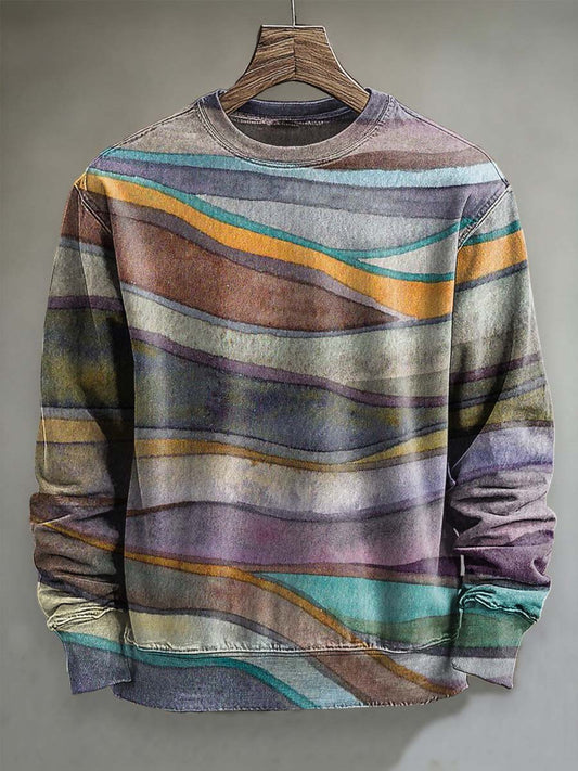 Abstract Multicolor Patchwork Striped Print Casual Crewneck Sweatshirt
