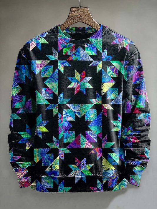 Abstract Geometric Patchwork Print Casual Crewneck Sweatshirt
