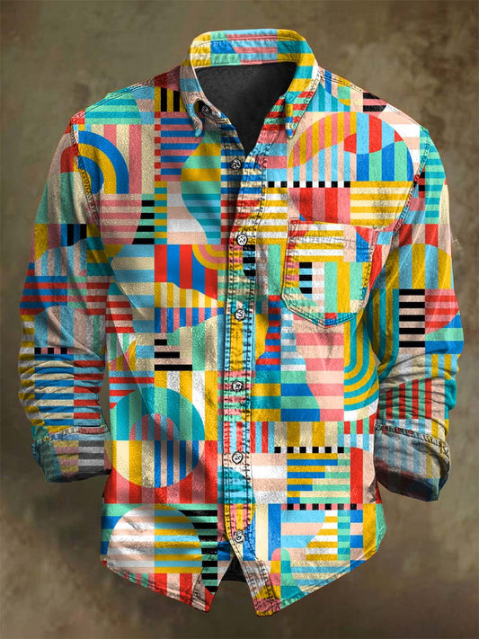 Abstract Colorful Irregular Geometric Print Casual Long-Sleeve Shirt