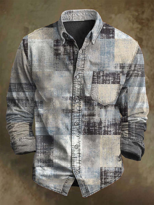Abstract Retro Geometric Print Casual Long-Sleeve Shirt