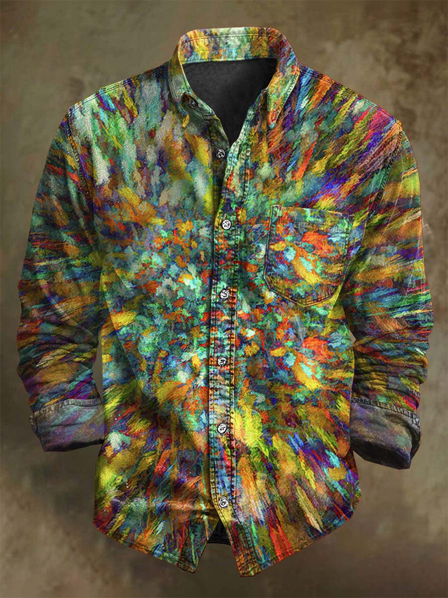 Abstract Color Swirl Print Casual Long-Sleeve Shirt