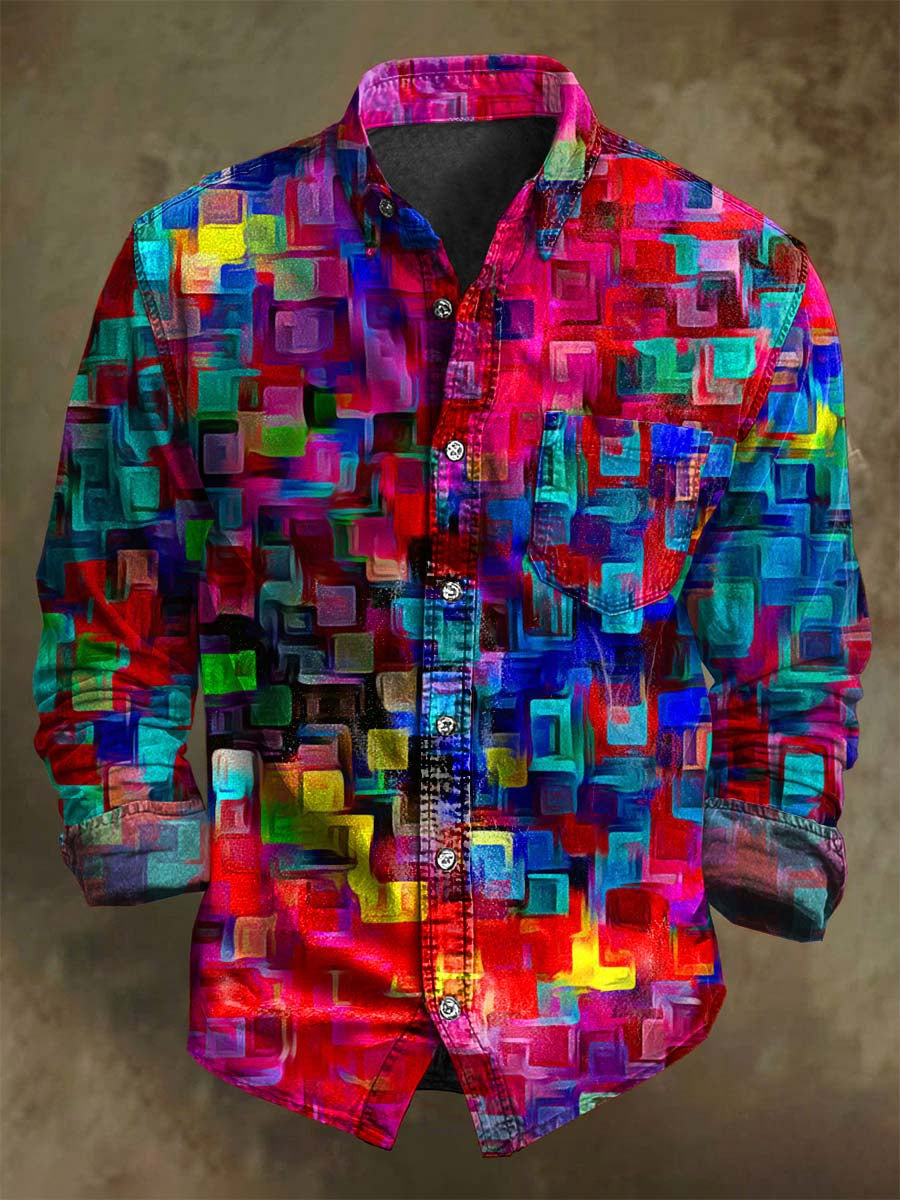 Abstract Irregular Geometric Print Casual Long-Sleeve Shirt