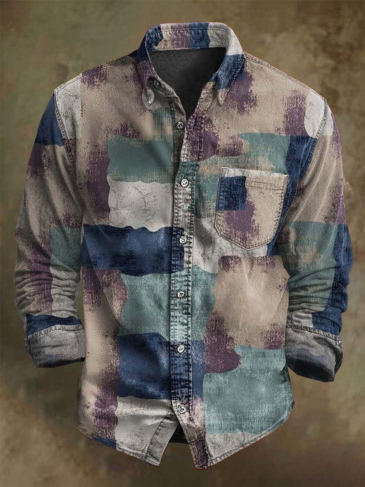 Abstract Retro Geometric Print Casual Long-Sleeve Shirt