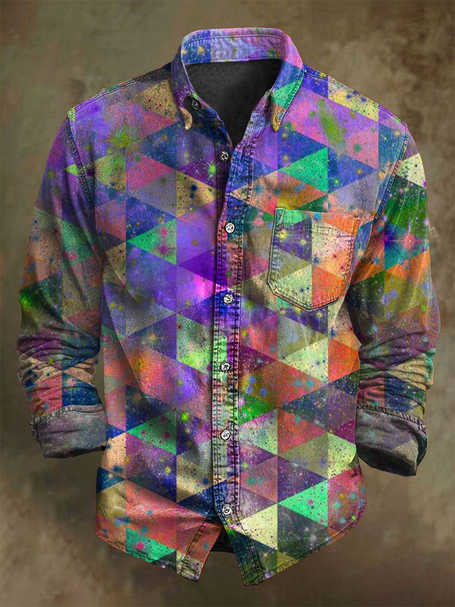 Abstract Geometric Print Casual Long-Sleeve Shirt