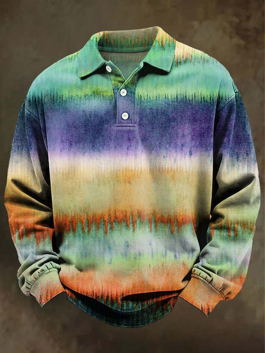Abstract Gradient Print Casual Long-Sleeve Polo Shirt