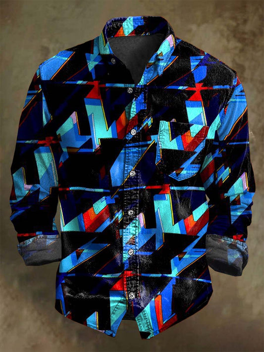 Abstract Psychedelic Geometric Print Casual Long-Sleeve Shirt