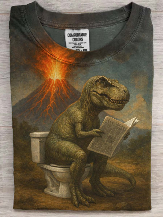 Funny Volcano Dinosaur Print Casual Short-Sleeve T-Shirt