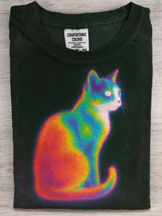 Abstract Cat Print Casual Short-Sleeve T-Shirt