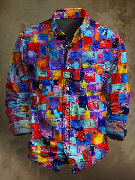 Abstract Color Oil Painting Print Casual Long-Sleeve Shirt