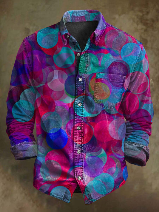 Digital Fluid Abstract Print Casual Long-Sleeve Shirt