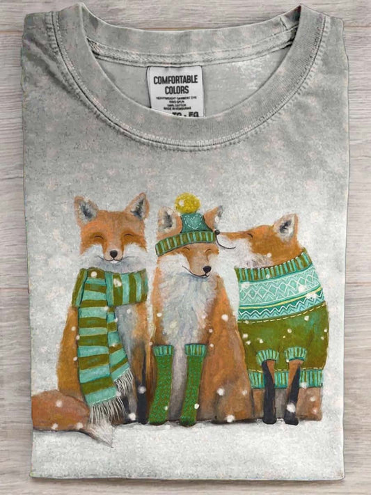 Winter Fox Print Casual Short-Sleeve T-Shirt