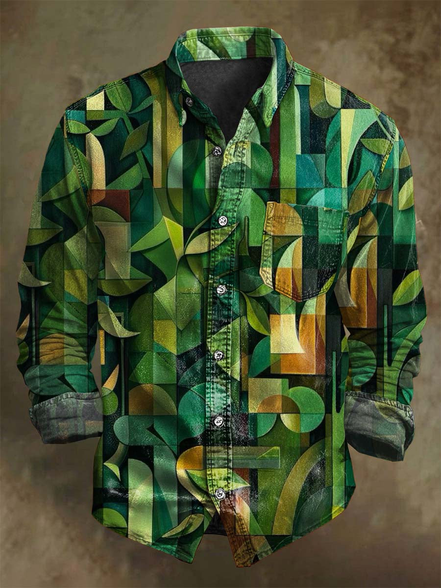 Abstract Jungle Geometric Print Casual Long-Sleeve Shirt