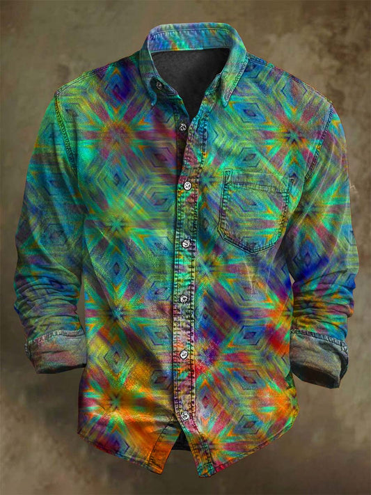 Abstract Shimmering Glass Print Casual Long-Sleeve Shirt