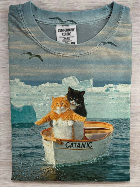 Funny Cat Print Casual Short-Sleeve T-Shirt