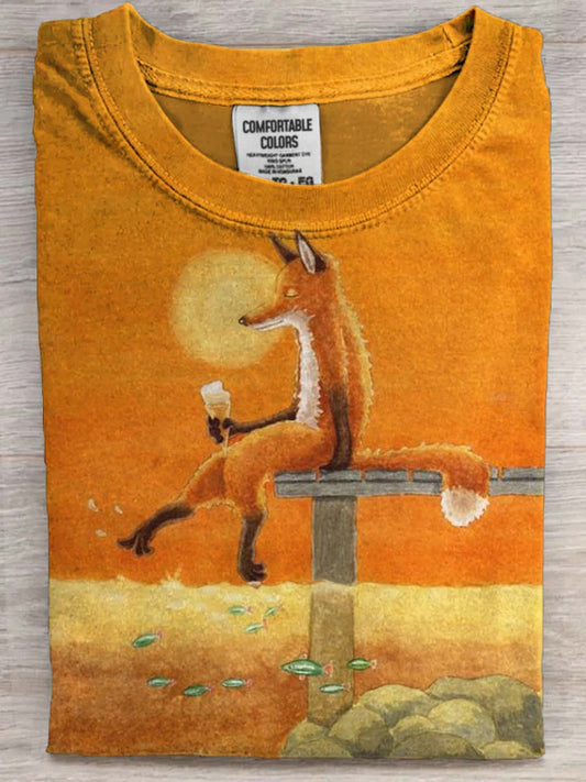 Ice Cream Fox Print Casual Short-Sleeve T-Shirt