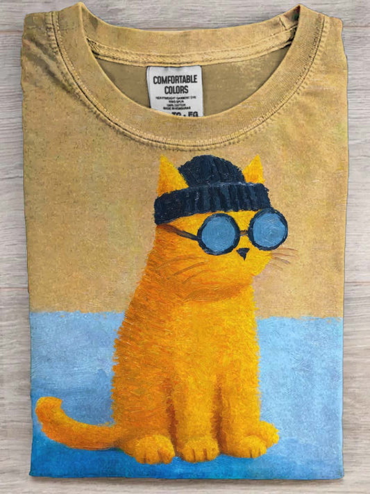 Funny Cat Print Casual Short-Sleeve T-Shirt