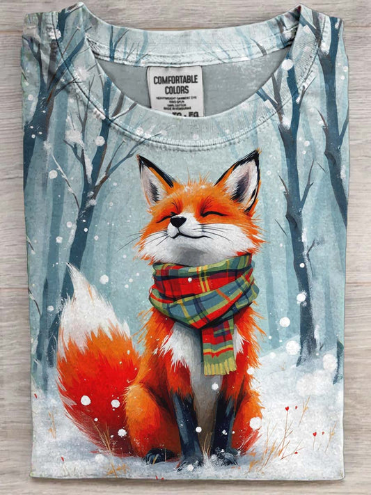 Winter Fox Print Casual Short-Sleeve T-Shirt
