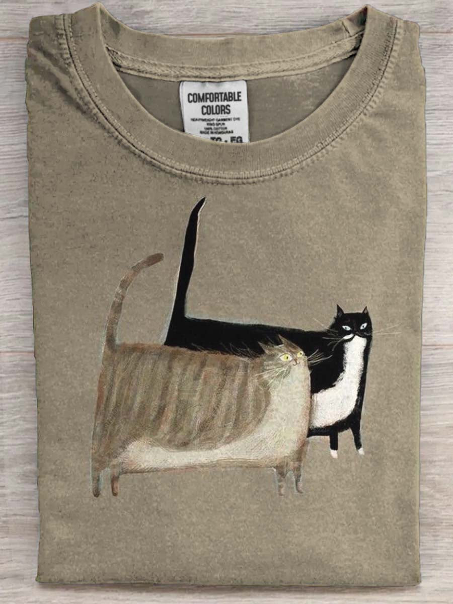 Funny Chubby Cat Print Casual Short-Sleeve T-Shirt