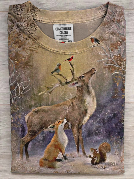 Forest Animal Print Casual Short-Sleeve T-Shirt