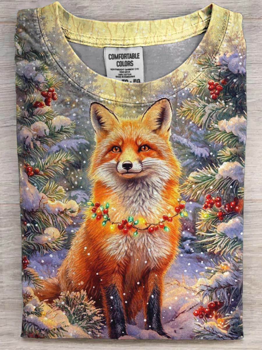 Winter Fox Print Casual Short-Sleeve T-Shirt