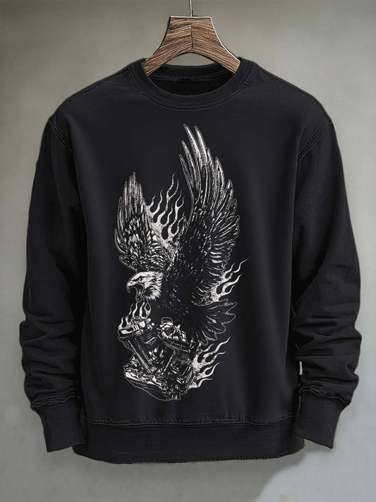 Flame Eagle Print Casual Crewneck Sweatshirt