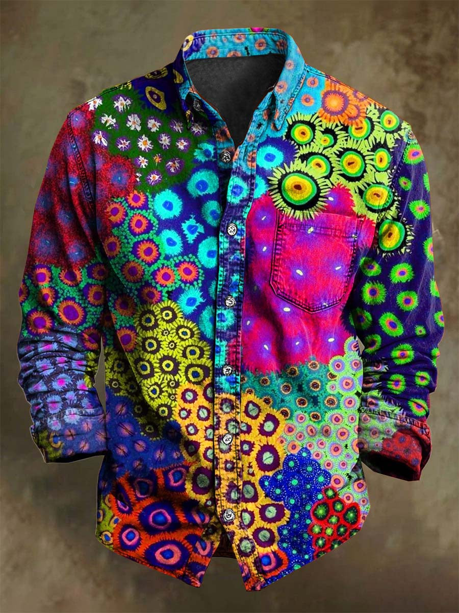 Retro Multi-Color Floral Print Casual Long-Sleeve Shirt