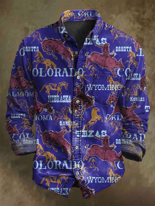 Western Cowboy Print Casual Long-Sleeve Shirt