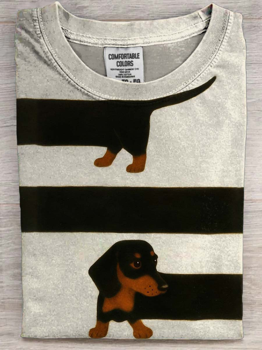 Funny Dachshund Print Casual Short-Sleeve T-Shirt