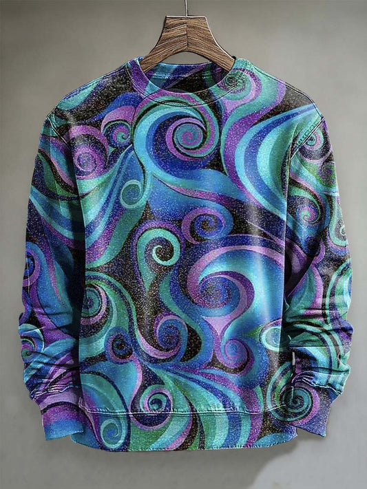 Colorful Abstract Swirl Print Casual Crewneck Sweatshirt