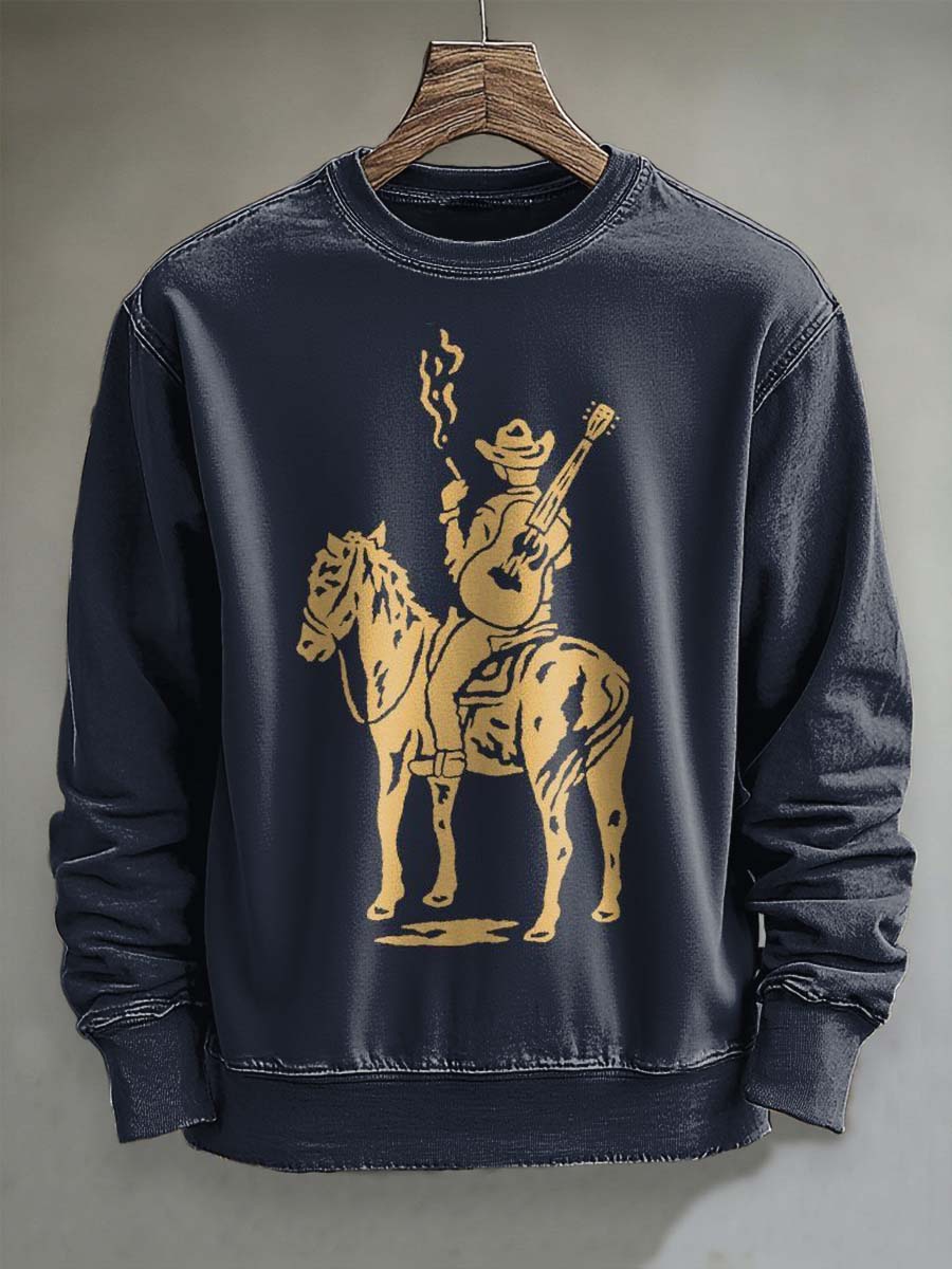 Western Cowboy Print Casual Crewneck Sweatshirt