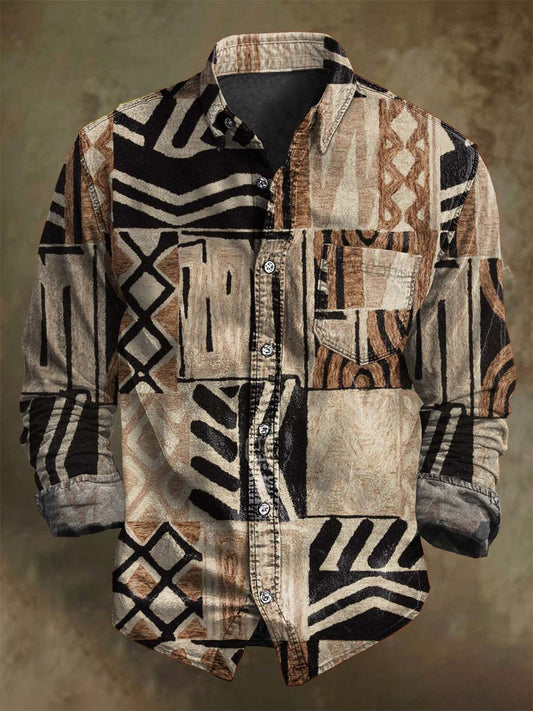 Retro Geometric Print Casual Long-Sleeve Shirt
