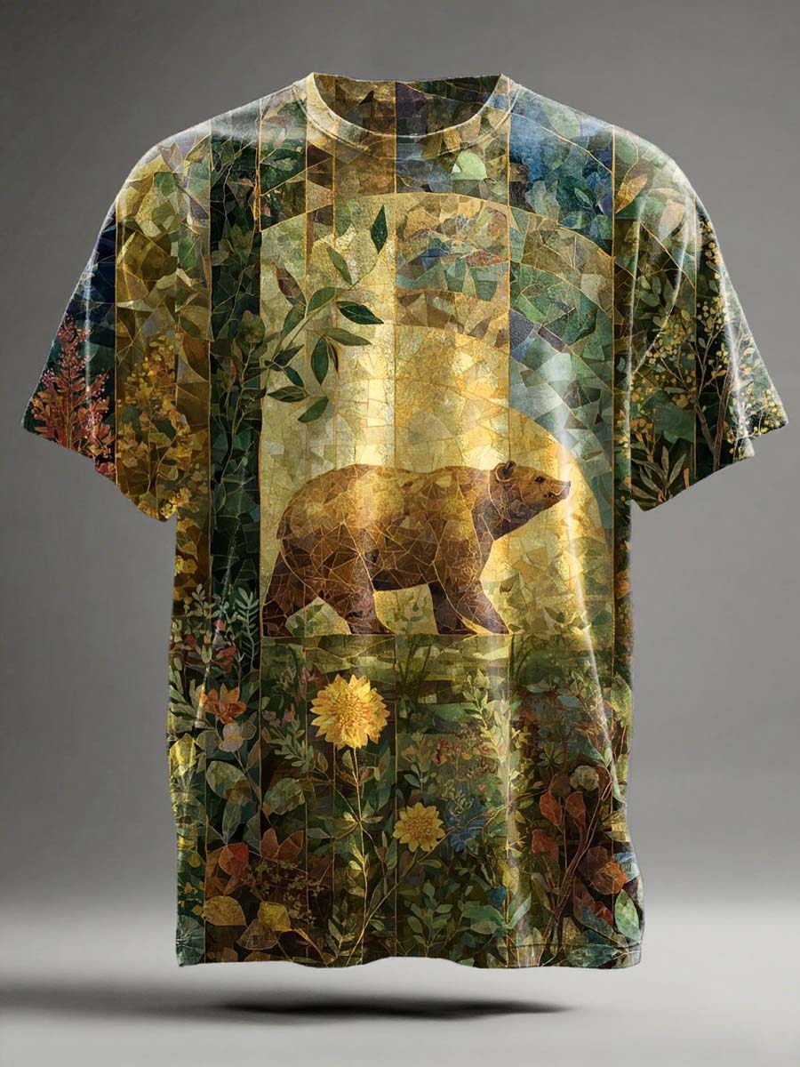 Abstract Floral Bear Print Casual Short-Sleeve T-Shirt