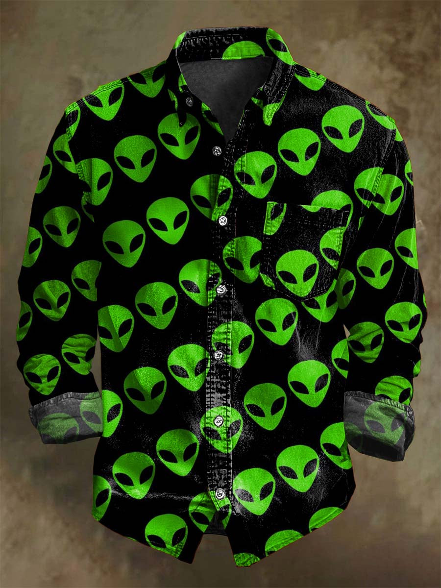 Retro Christmas Print Casual Long-Sleeve Shirt