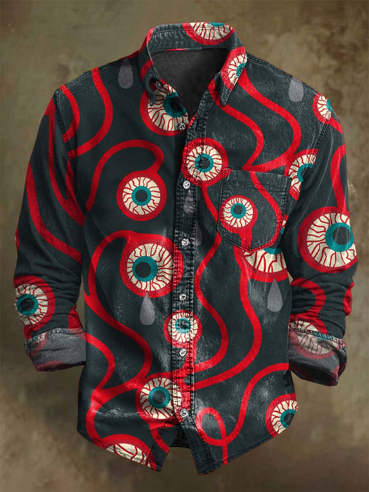Abstract Eye Print Casual Long-Sleeve Shirt