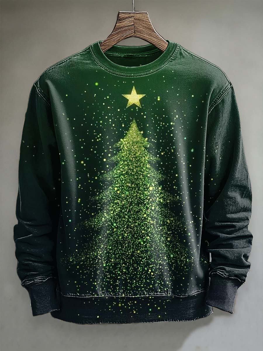 Fluorescent Christmas Tree Print Casual Crewneck Sweatshirt