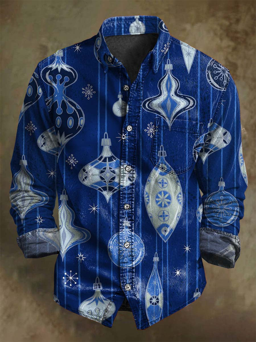 Retro Christmas Print Casual Long-Sleeve Shirt