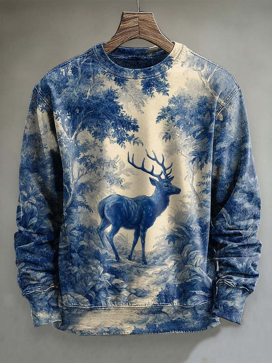 Forest Deer Print Casual Crewneck Sweatshirt