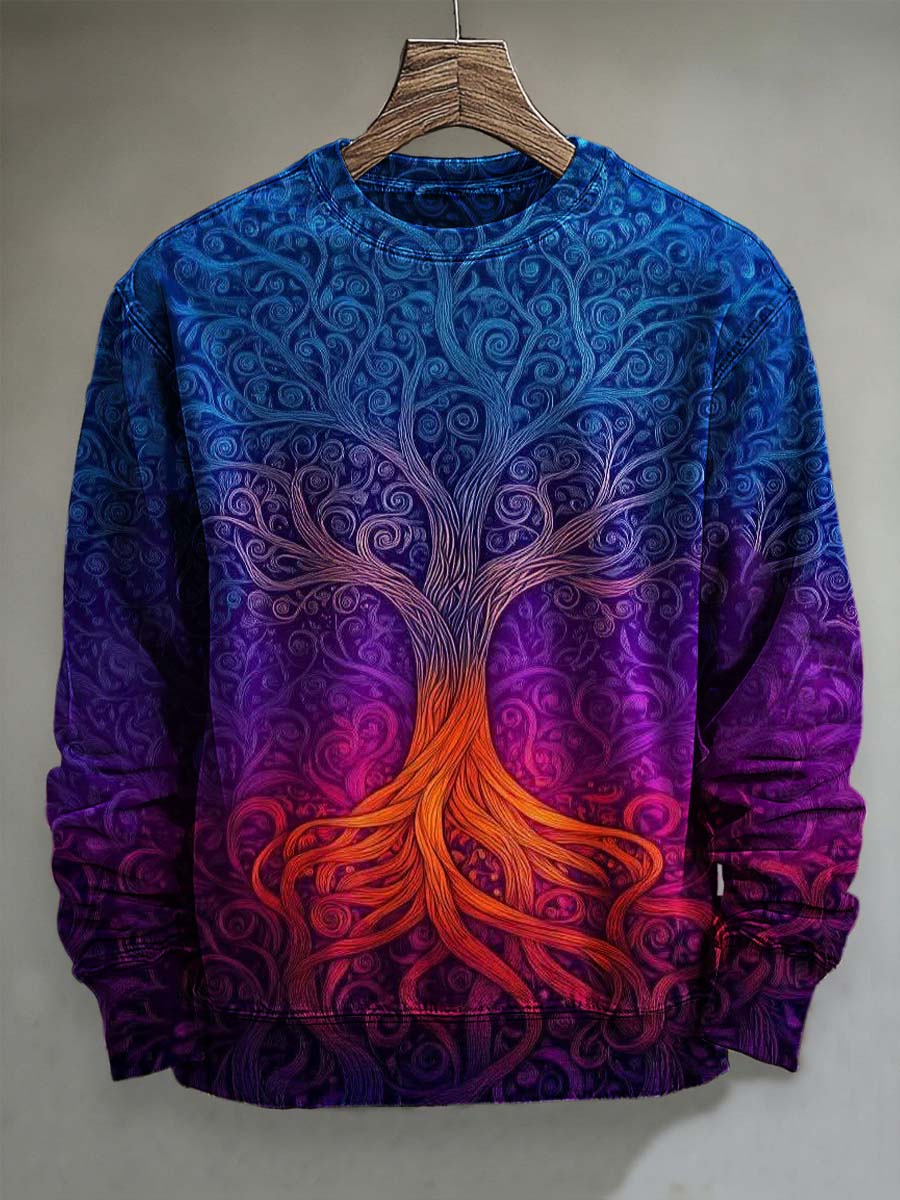 Abstract Tree of Life Print Casual Crewneck Sweatshirt