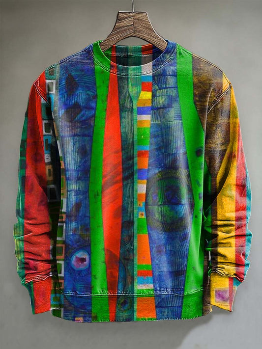Abstract Color-Block Striped Print Casual Crewneck Sweatshirt
