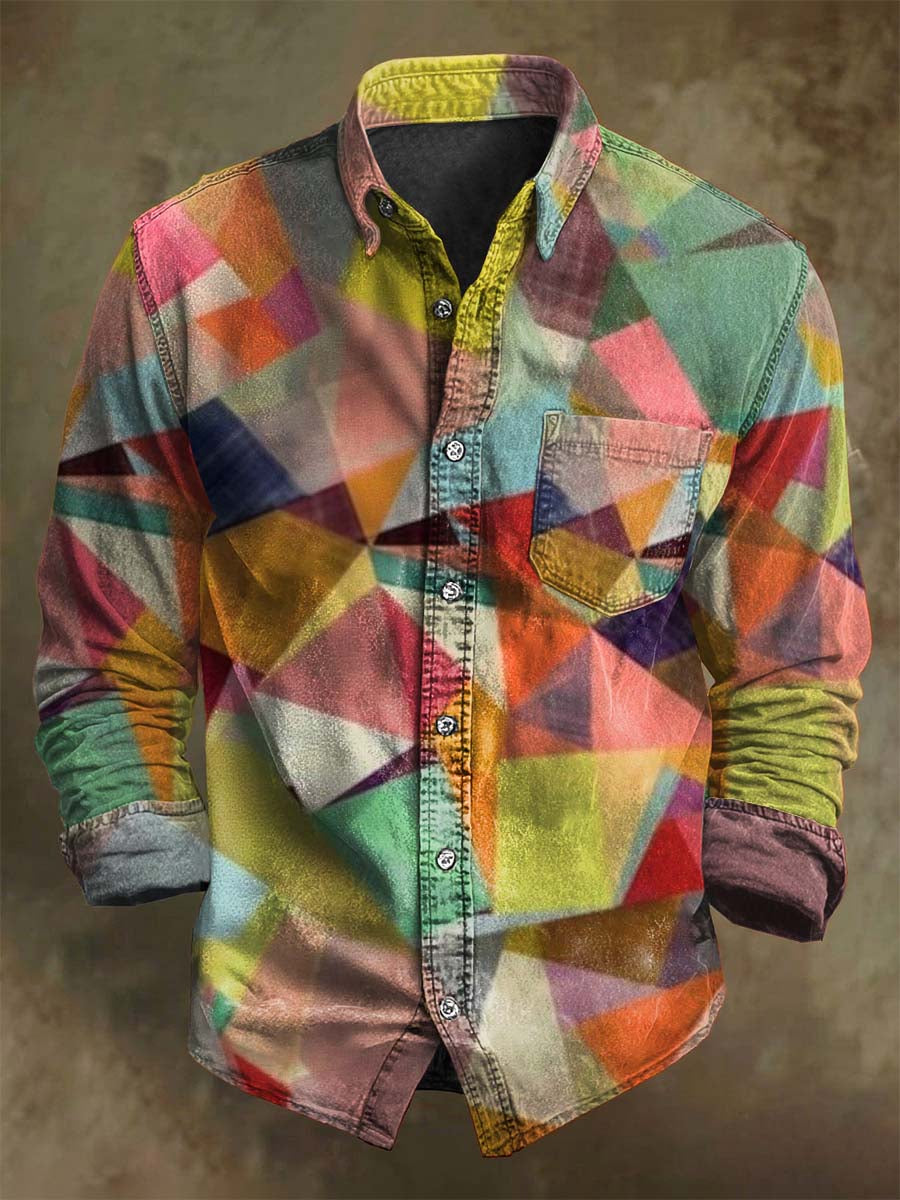 Abstract Colorful Geometric Print Casual Long-Sleeve Shirt