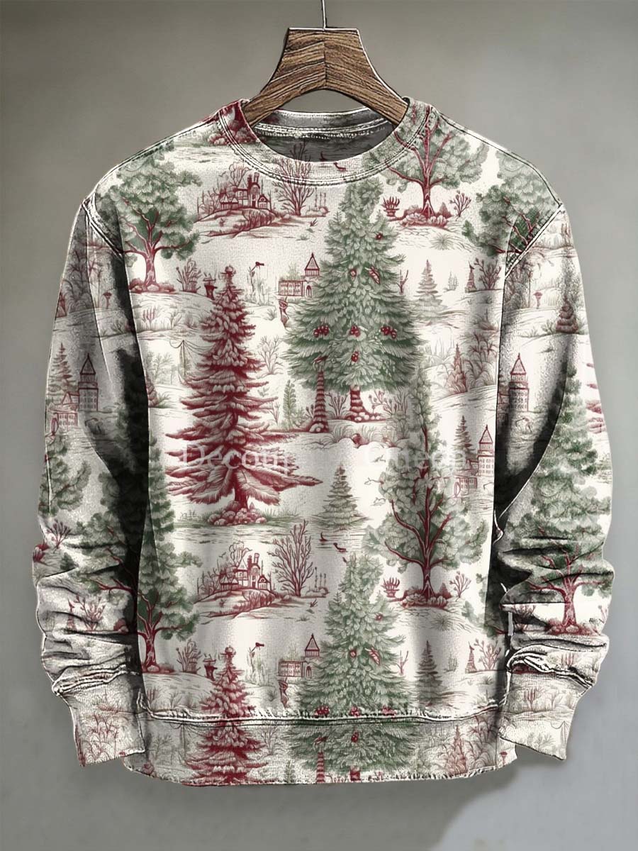 Retro Christmas Tree Print Casual Crewneck Sweatshirt