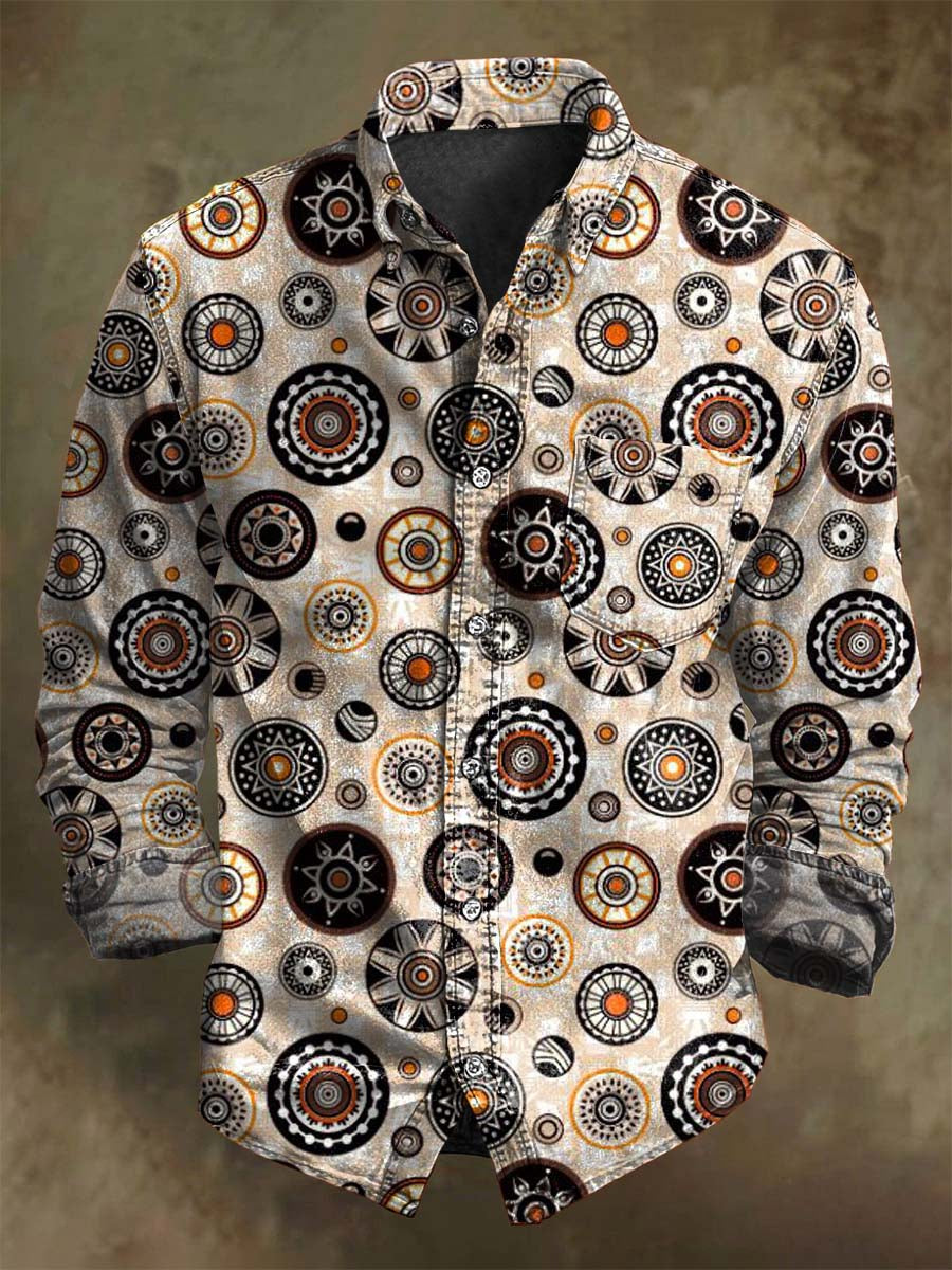 Retro Floral Print Casual Long-Sleeve Shirt