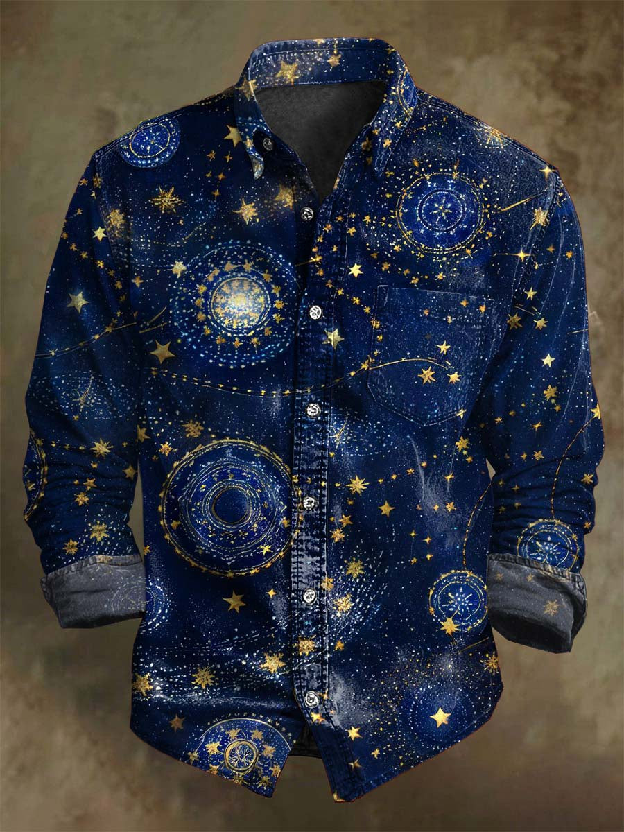 Abstract Galaxy Print Casual Long-Sleeve Shirt