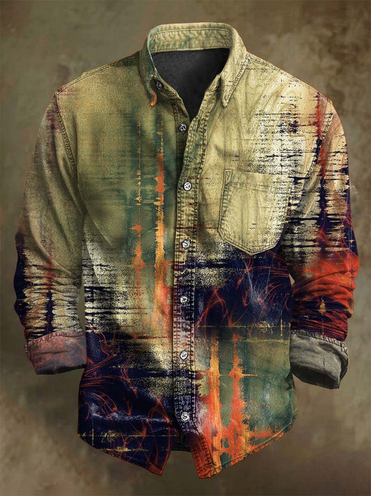 Abstract Color-Block Art Print Casual Long-Sleeve Shirt